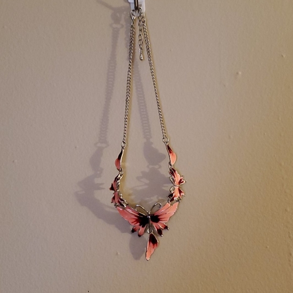 Jewelry - Butterfly necklace- light pink and red